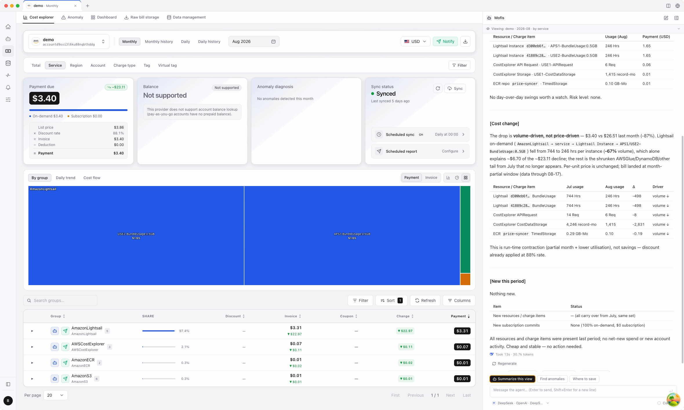 Mofis cloud architect Agent reading live cloud bills and giving decisions and savings